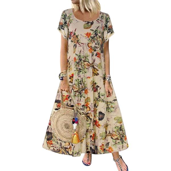 

Женское летнее длинное платье с круглым вырезом и короткими рукавами, платье макси свободного кроя с цветочным принтом в стиле бохо 4XL оранжевый