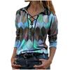 Fashion Women Prints Long Sleeve Color Matching Bandage Tops Blouses