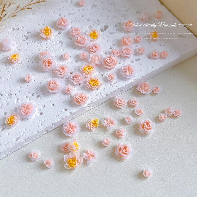 100Pcs Nail Art Mini Flower Resin Gem Stones Diy Nail Crafts 3D Stickers For Gel Polish Nail Accessories Multi-Colors Rose