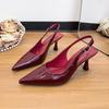Baotou sandals women's 2025 new summer one-word with patent leather red high heels women's thin heels pointed back empty single shoes