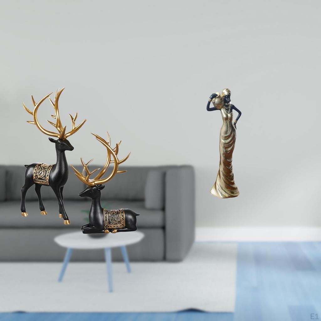 Elegant Reindeer And Tribal Lady Resin Sculpture Collection Unique Animal Vintage Figurine for