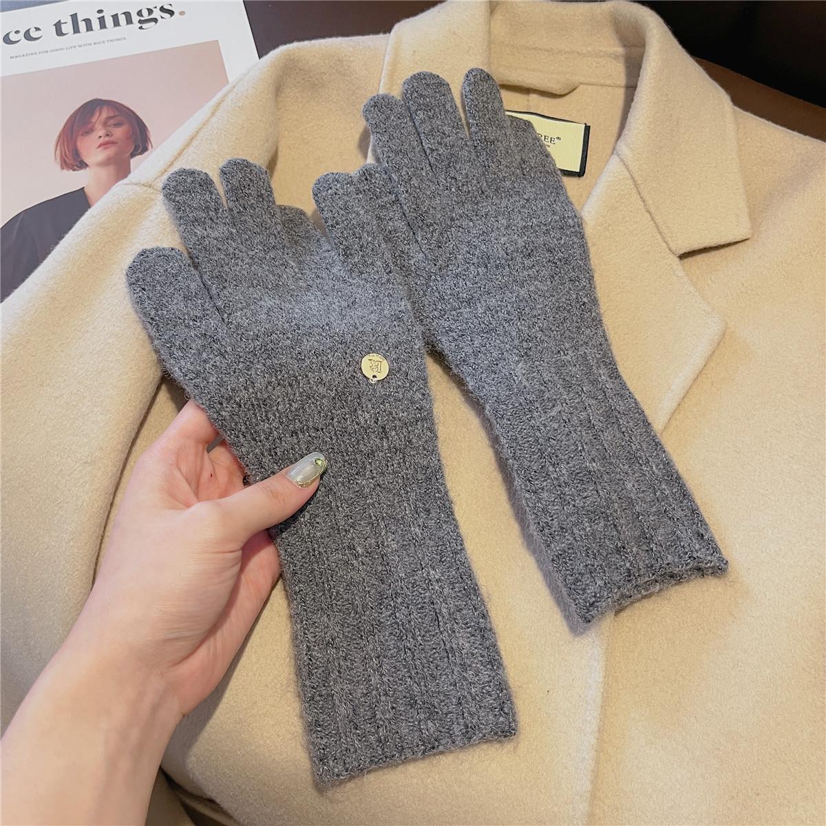 

Red Knitted Woolen Gloves for Women in Winter Korean Style Fingerless Touch Screen Student Couple To Keep Warm
