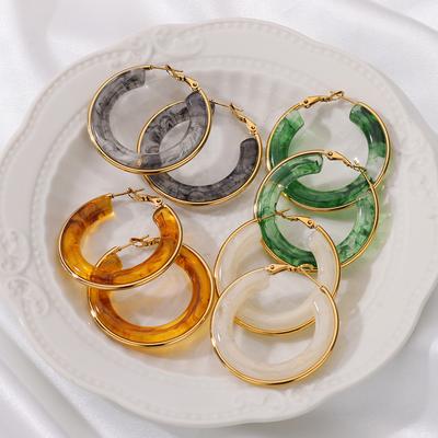 Pendientes Acrílicos de Colores para Mujer Pendientes de Aro Impermeables de Acero Inoxidable Tendencia 2024 Piercing Minimalista Joyería para la Oreja aretes