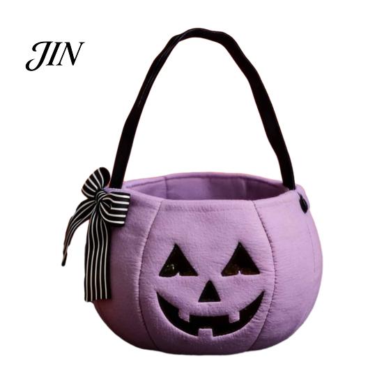 Embroidered Candy Holder Halloween Pumpkin Bag for Kids, Trick or Treat Tote Large with Handle, Reusable Snack Bucket Party Favors Festive Decoration