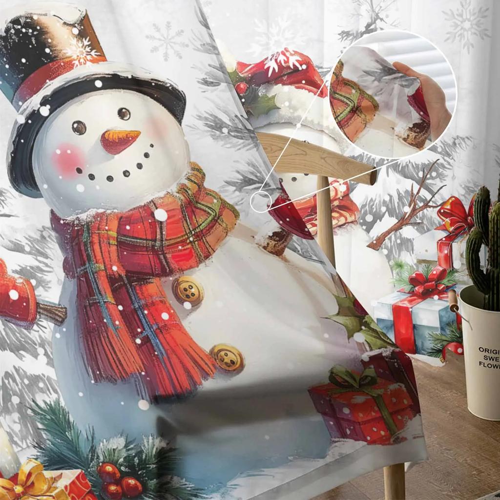 Christmas Snowman Snowflake Sheer Curtains for Living Room Decoration Window Curtains Kitchen Tulle Voile Curtains