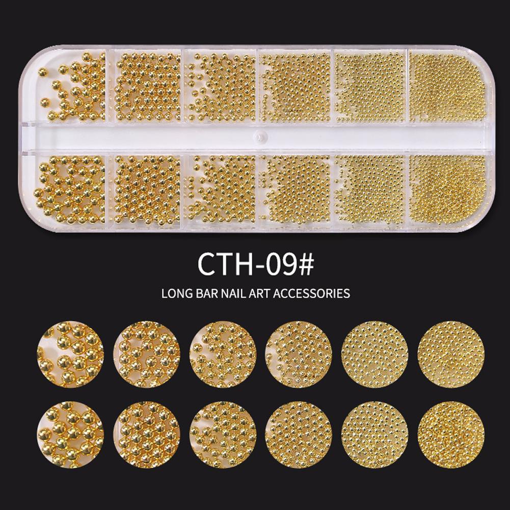 12Grids Mixed Mini Round Beads Nail Art Decor DIY 3D Nail Charms Micro Metal Ball Gold Silver Black Metal Beads for UV Gel Nail