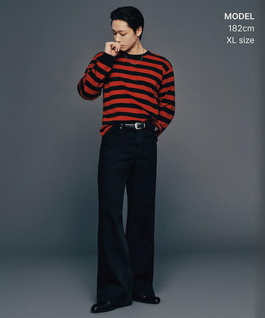 MUSINSA STANDARD Bold Stripe Long Sleeve T-Shirt [Black/Red]