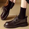 Soft Leather Retro Round Head Deep Mouth Single Shoes Women's 2025 New Spring and Autumn British Style Thick-soled Black Lace-up Small Leather Shoes