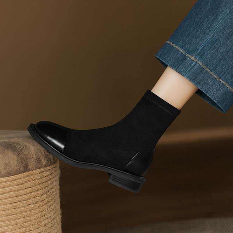 Krazing Po microfiber Flock Winter Round Toe Size 33 Chelsea Boots Size 43 Zipper Fashion Low Heels Stretch Ankle Boots