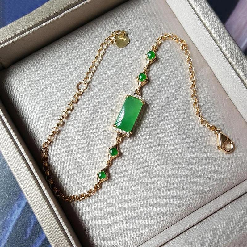 Original Neu In Eingelegtes Sonnengrün Rechteckig Eiförmig Armbänder Für Damen Eleganter Charme Kreativer Vintage Schmuck