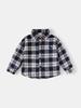 2026 Spring Kids' Blue Plaid Embroidered Long Sleeve Shirt for Boys