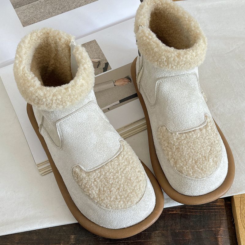 Winter Damen Schnee Fellstiefel Knöchelflach Wildleder Baumwollschuhe Kurzer Plüsch Lässig Gemütlich Warm Wanderstiefel