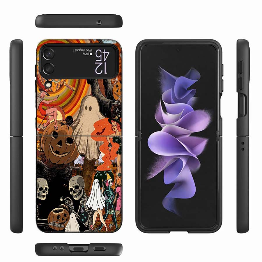 Halloween Fall Art Witch Cat Phone Case For Samsung Z Flip 6 7 5G Z Flip 5 Galaxy Z Flip 3 4 5G ZFlip Shockproof Hard Cover TPU