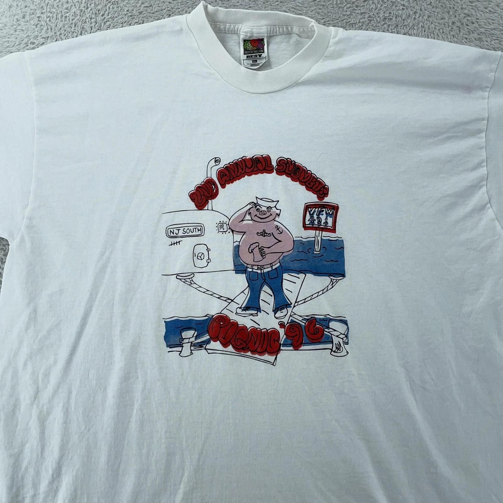 Vtg 1996 Submarine Vets Picnic T-Shirt 2XL 90s Navy New Jersey South VFW 491 L