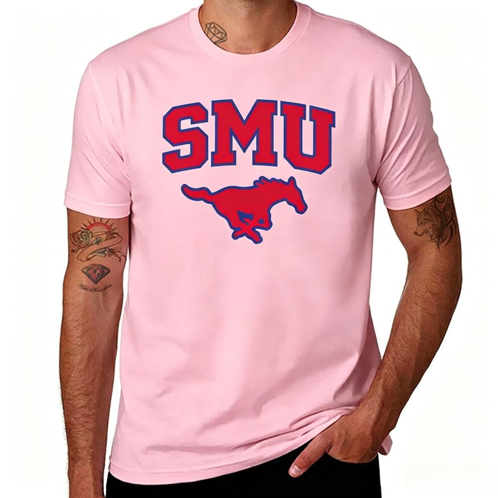 Smu Mustangs Tshirt Southern Methodist University College Sports Logo Black Cotton Unisex Casual Unisex And Unisex Tee