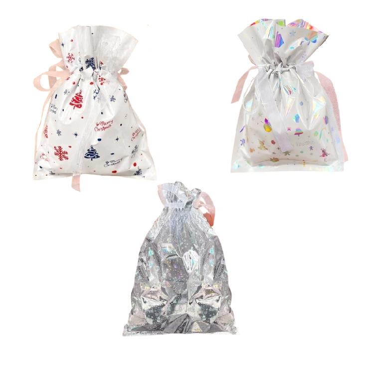 5PCS Plastic Holiday Gift Bags With Secure Drawstring and Festival Designs Party Essential Candy Containers