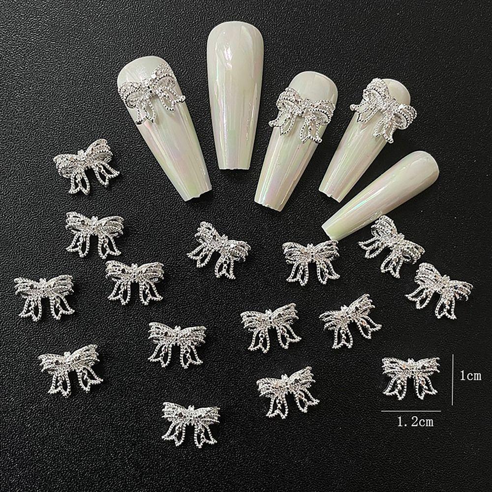 10PCS Bow Nail Jewelry French Style Nail Art Rhinestone Luxurious 3D Nail Art  Women Beauty