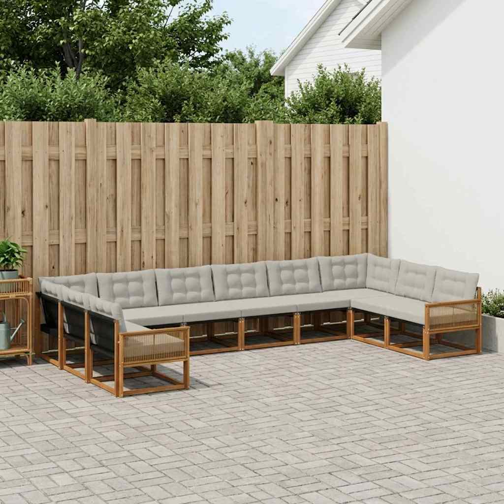 Outdoor Sofa Set with Cushions 10 Pcs Natural and Light Grey