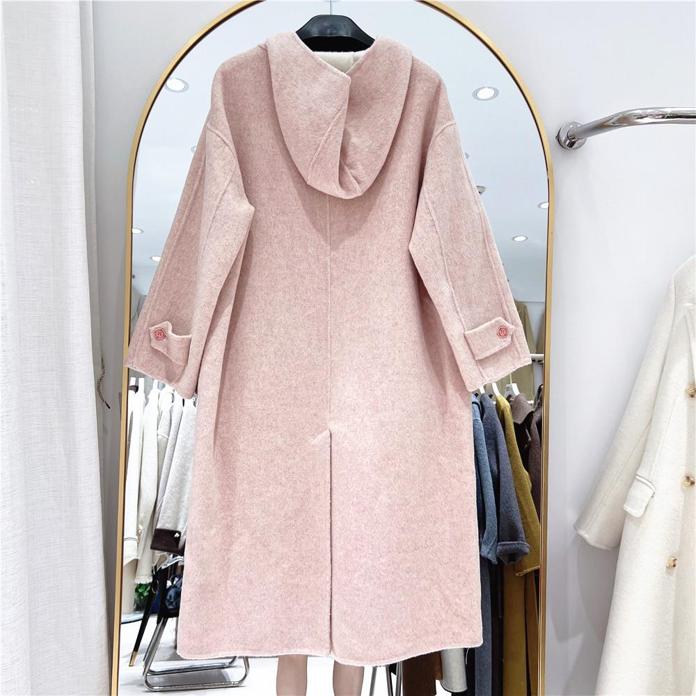 Women's 2024 Winter Korean Style Hooded Cashmere Coat, Mid-Length, Single-Breasted, Loose Fit