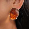 Vintage Brown Resin Elliptical Stud Earrings For Women Exaggerated Metal Geometric Earrings Wedding Ear Zircon Accessories
