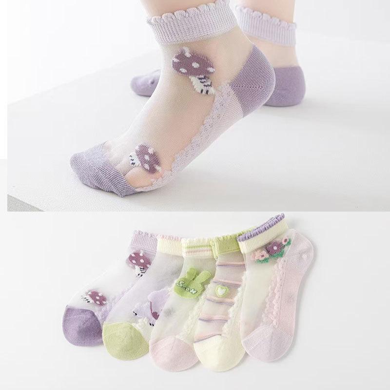Six-Fingered Children's Summer Crystal Socks: Thin Princess Baby and Girl Student Boat Socks