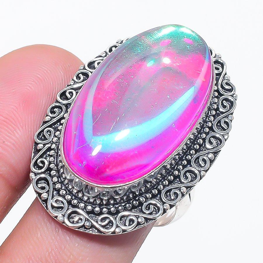 

Natural Mystic Rainbow Topaz 925 Sterling Silver Jewelry Ring Size 10 j3N16