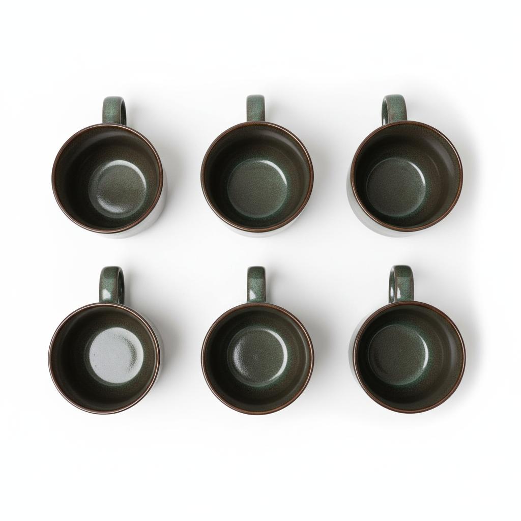 Coffee Tea Mugs Set 6 Pcs Dark Green Matte 350 Ml Ø 9.5 Cm
