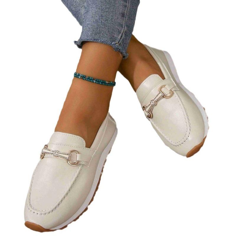 Autumn New Doudou Shoes Women's Soft Sole One-pedal Lazy Shoes Single Shoes Metal Buckle Large Size Shoes
