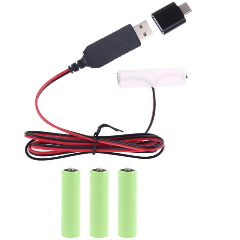 AA Battery Eliminator Cable with Type-C Converter USB or Type-C Input 5V2A  AA Dummy-Battery Output 1.5V/3V/4.5V/6V