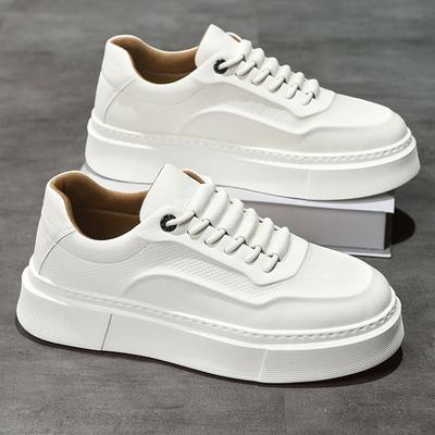 Cheap Mens White Leather Casual Shoes Thick Bottom Youth Elevated Board Shoes Fashion Trendy Man Platform Leisure Sneakers Tenis