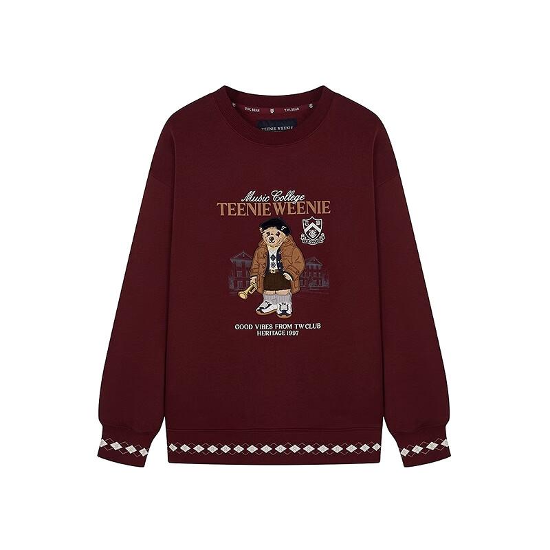 Teenie Weenie Women's Bear Plaid Patchwork Round Neck Sweatshirt