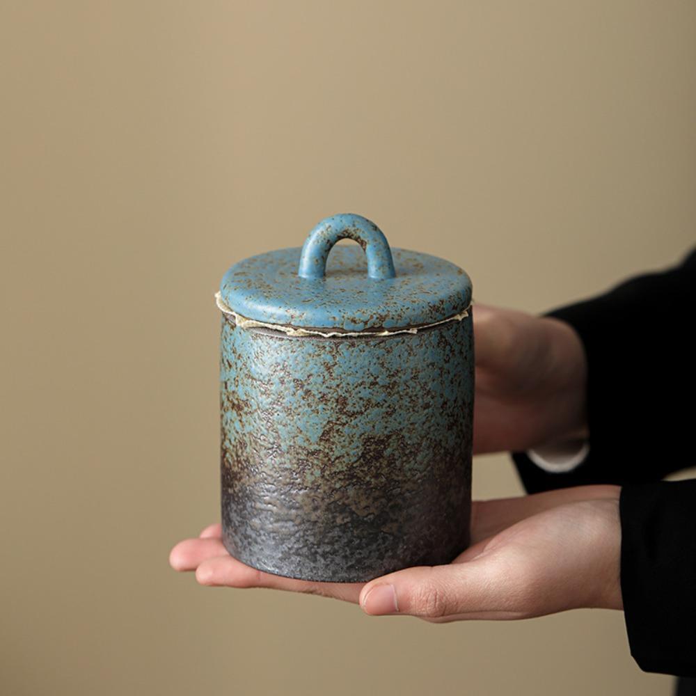 Kiln-change Glaze Tea Storage Box Sealed Seasoning Jar Vintage Ceramic Tea Jar  Spice