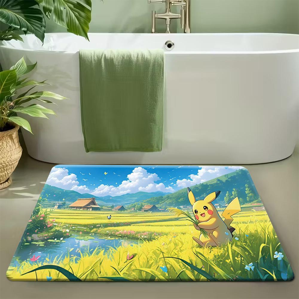 Pokemon Pikachu and Starters Cute Pattern Print Non-slip Doormat, Soft Absorbent Floor Rug for Home Decor