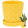 Kotarbau® Round Mustard Pot 13 Cm Flowerpot With Saucer Glazed Ceramics Flower And Herb Pot Plant Cover