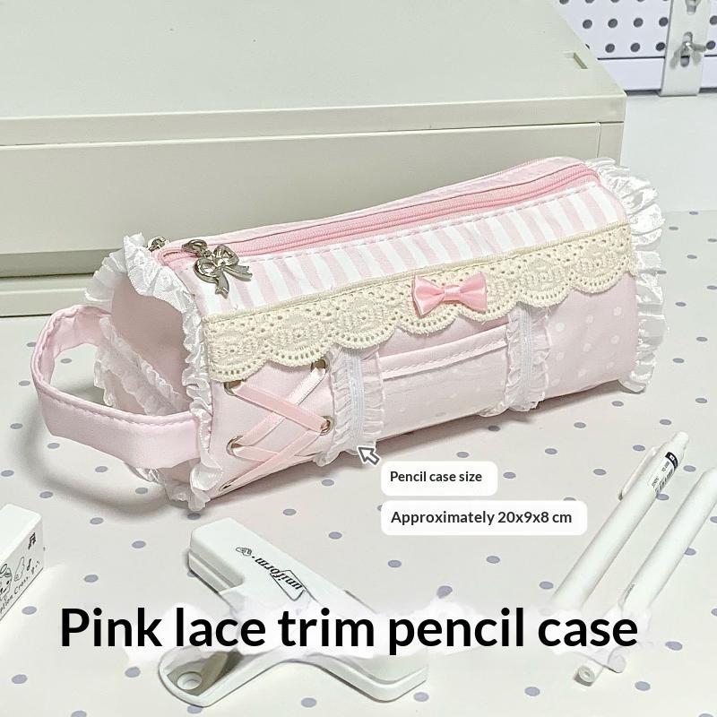 1Pcs Cute Lace Pencil Case Student Large Capacity Desktop Storage Stationery Pen Bag Cute Girl Makeup Bag Gift