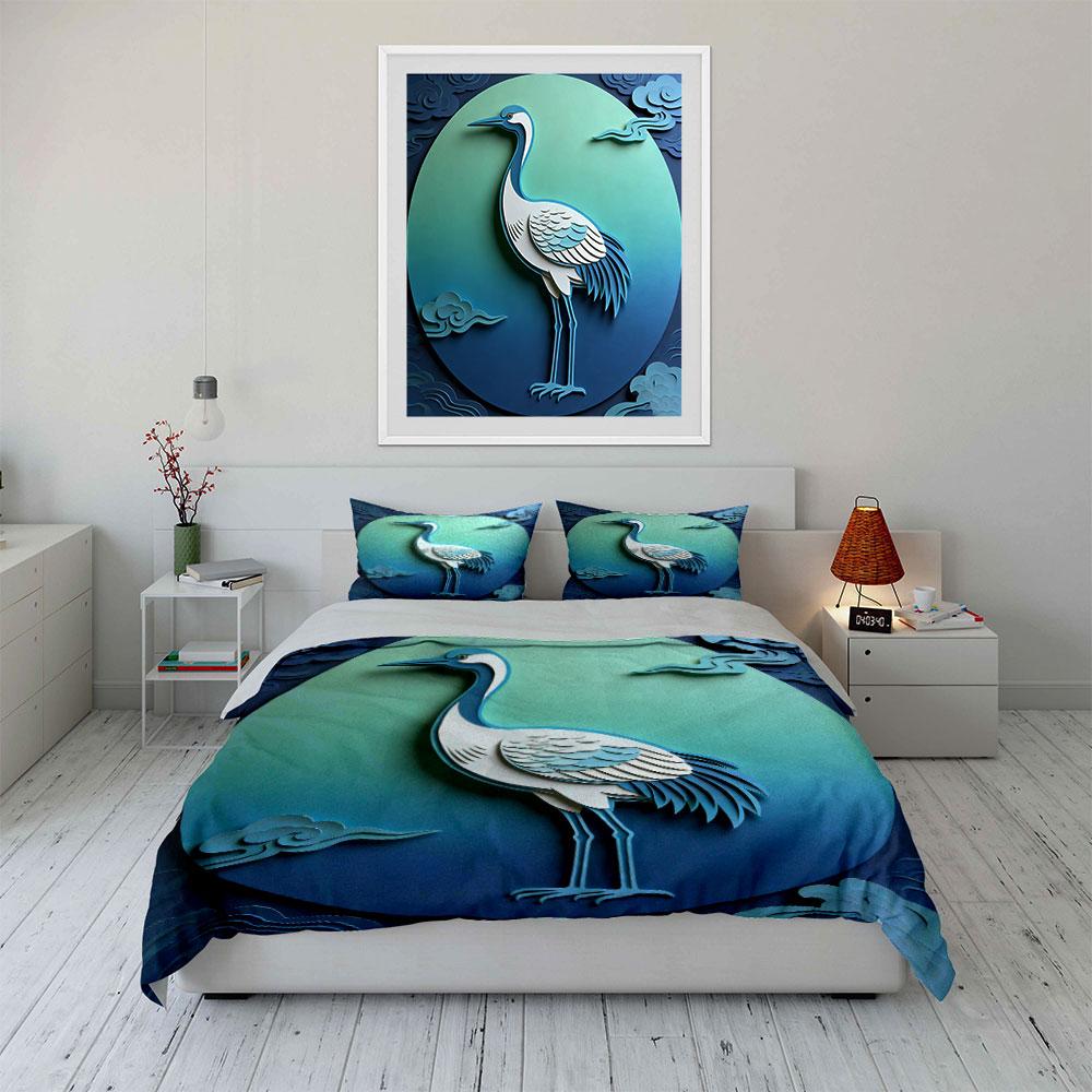 Crane Art Decor Set Soft Comfortable Duvet Cover Bedding Set Included 1*Duvet Cover & 2*Pillowcases, Gift