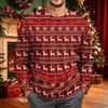 Men's Corduroy Long Sleeve Crewneck Top with Christmas Print for Holiday Casual Wear
