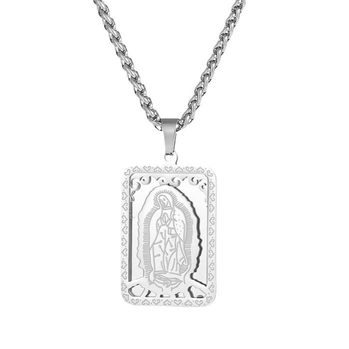 European and American Square Portrait Prayer Necklace for Women and Men Color Medal Necklace 60CM