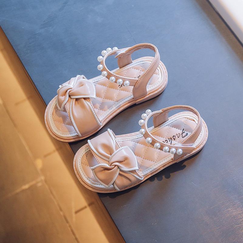 Girls Princess Shoes Summer Baby Black And White Color Matching Children S Lovely Bow Pink Pearl Crystal Open Toe Sandals 23