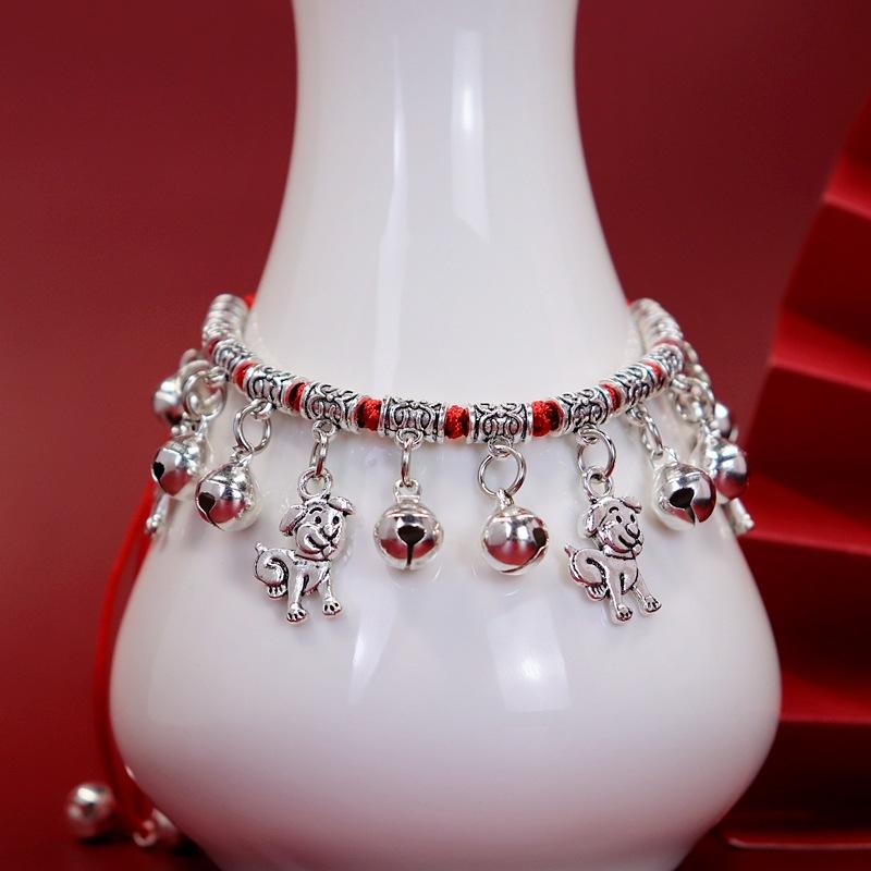Twelve Zodiac Red String Bracelet with Bell Weaving Hand Chain for Both Men and Women Retro Hand Chain