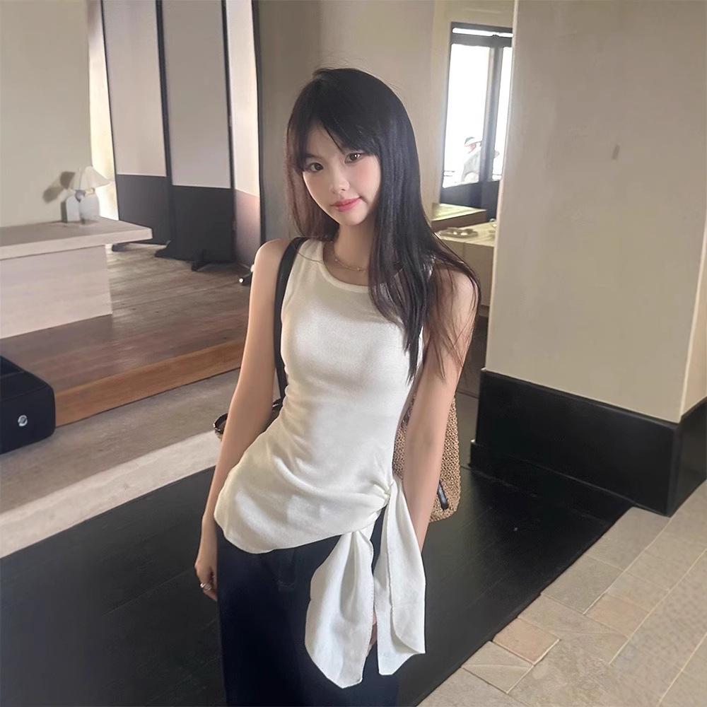 Design Straps Knitted Suspender Vest Women s Summer Spice Girl Slim-Fit Versatile White Skinny Student Top One size fits all