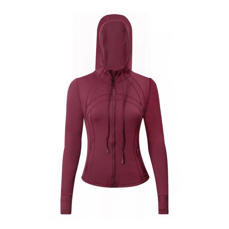 Damen atmungsaktive Kapuzen-Yogajacke Langarm Fitness Top Activewear