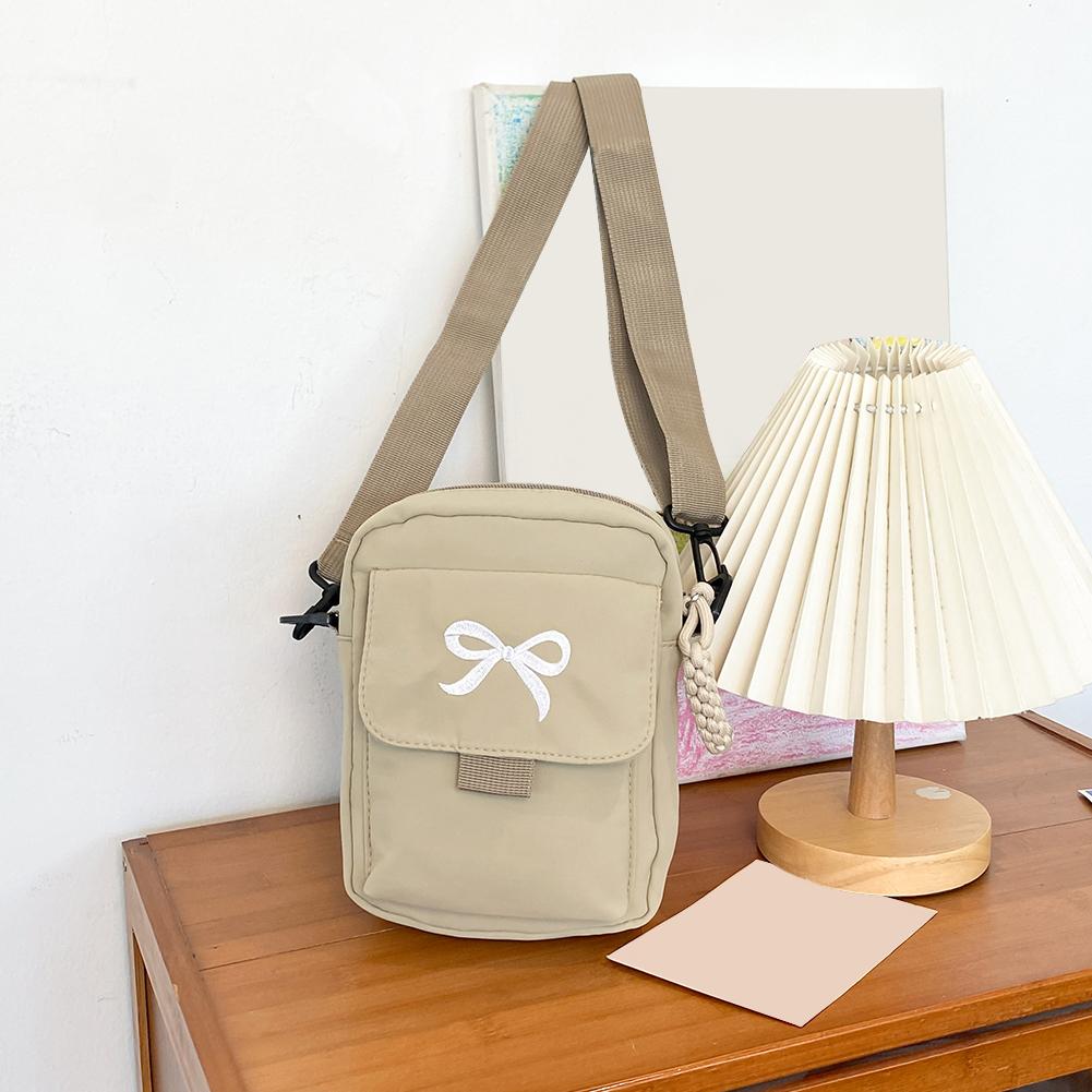 

Cute Bow Women s Crossbody Bag Fashion Nylon Shoulder Handbag Adjustable Strap Daily Messenger Bags Solid Color Simple Phone Bag хакі