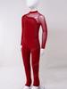 Girls Sparkly Rhinestone Mesh Gymnastics Jumpsuit Long Sleeve Sheer Patchwork Keyhole Back Figure Skating Dance Bodysuit