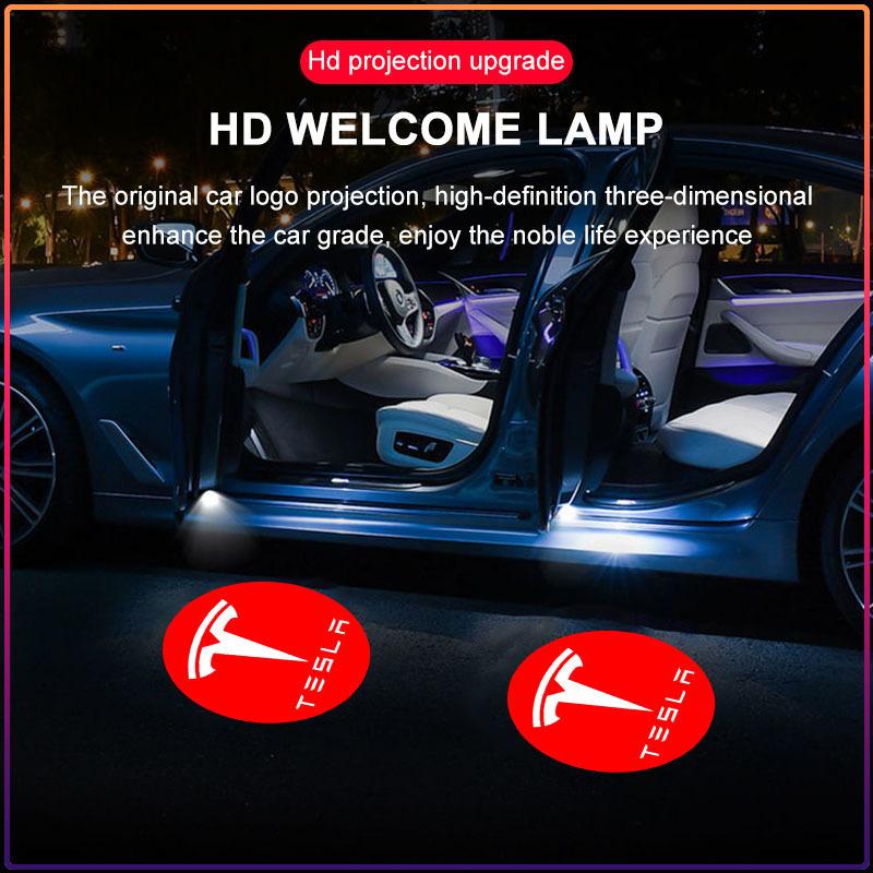2 szt. Samochodowe Projektory LED na Drzwi Powitalne Bezprzewodowe Światła Cienia Duchów na Stopień Dla Tesla Model S Model X Model Y Cybertruck Model 3 Model Y