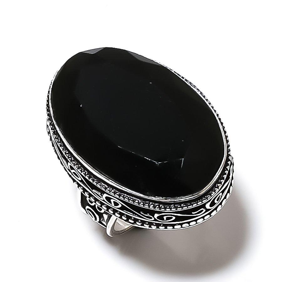 Natural Black Spinel Gemstone Handmade 925 Sterling Silver Ring Size 7.5 d2T69