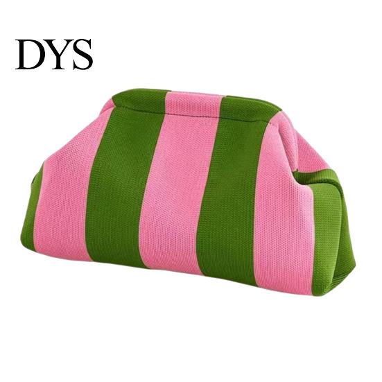 Women Clutch Purse Woven Striped Purse, Large Capacity Kiss Lock Cosmetic Bag Pouch, Summer Beach Vacation Evening Dumpling