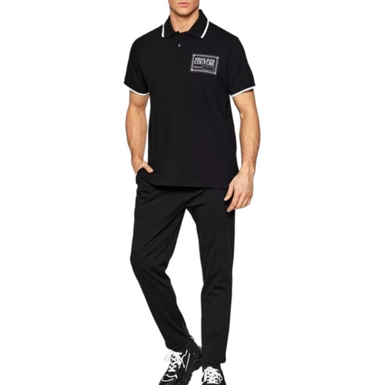 Versace Jeans Couture Polo Shirts Men's Black Polo Collar Moderate Straight Fit E72GAGT04-ECJ01O-E899