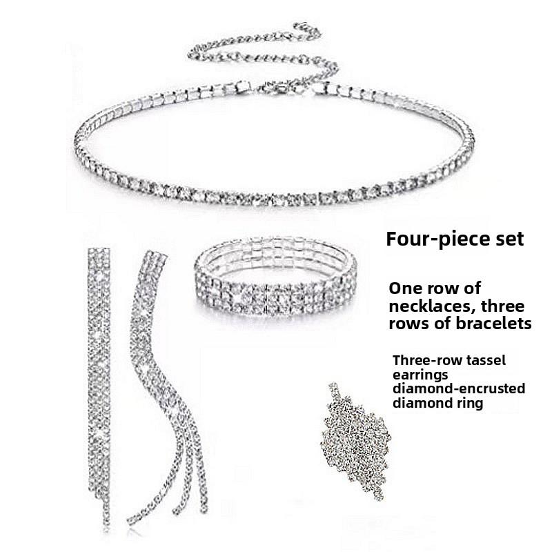 

Европейский и американский комплект Ожерелье-цепочка Ювелирные изделия Полный бриллиант Коготь Цепочка Браслет Серьги Ожерелье Стразы Набор из трех предметов