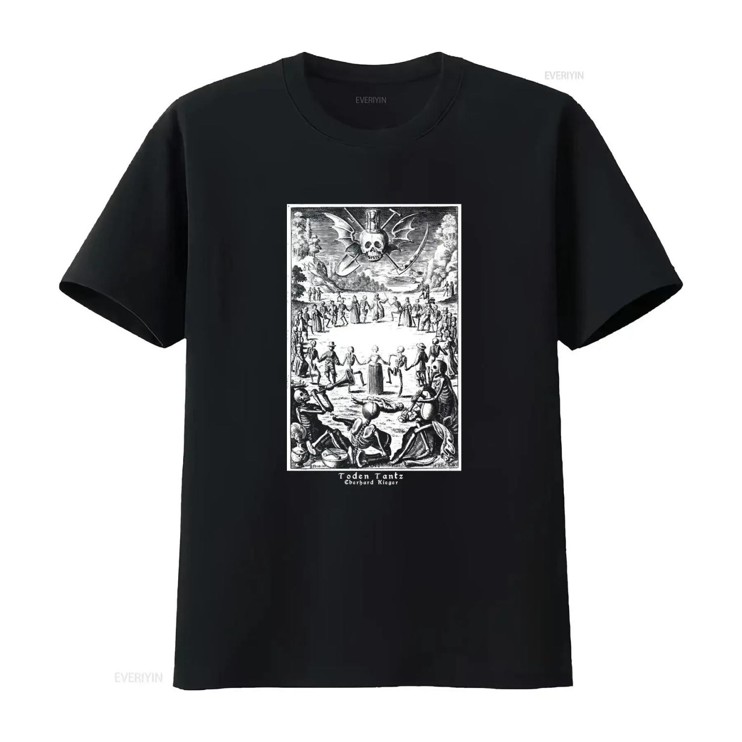 Meto Mori T Shirt Danse Macabre Dance of Death Occult skull skeleton Remember vintage Washed fashion Slightly Breathable S чёрный